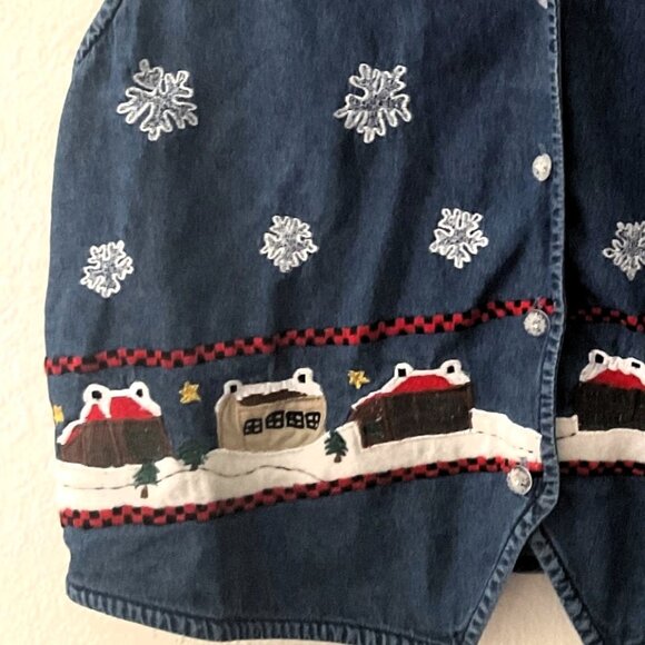 VINTAGE DRESS BARN HOLIDAY SNOWFLAKE DENIM VEST PLUS 2X - Picture 6 of 8